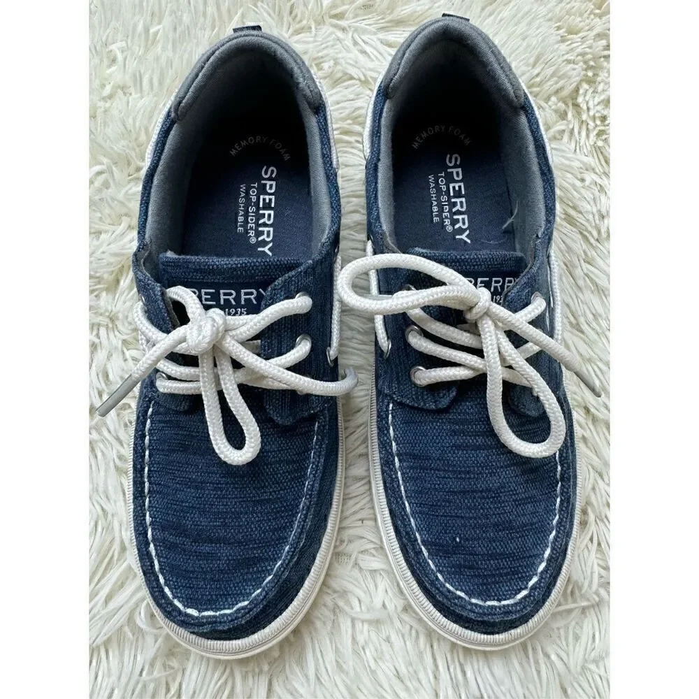 Excellent Used Condition Blue & White Sperry Loafers Size 3